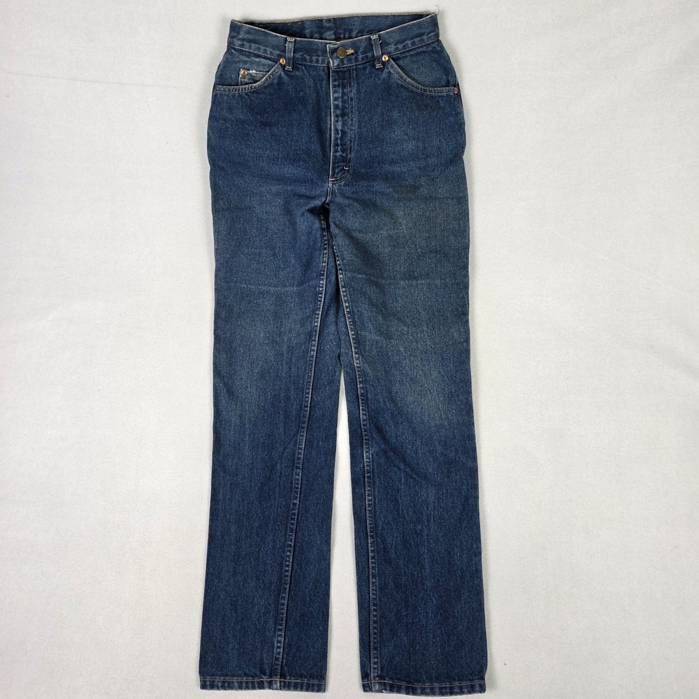 Vtg 80s Lee Jeans Womens 13 Long 28x32 Blue Denim Fade Straight Western Cowgirl